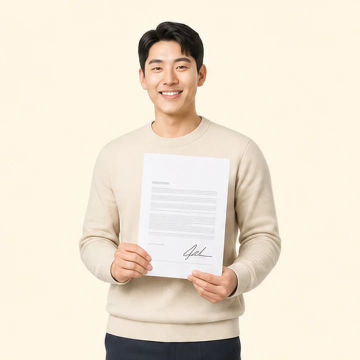 무보증 중고차 장기렌트 서면 견적서를 들고 있는 고객